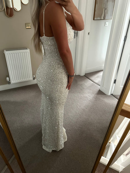 Cream Sequin Long Maxi Dress
