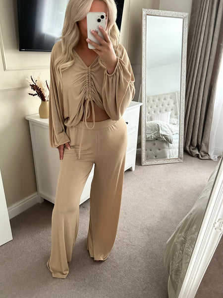 Drape Oversized Ruched Front Top And Trouser Set