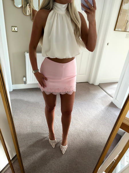 Pink Lace Mini Skirt