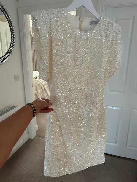Cream Sequin Mini Dress