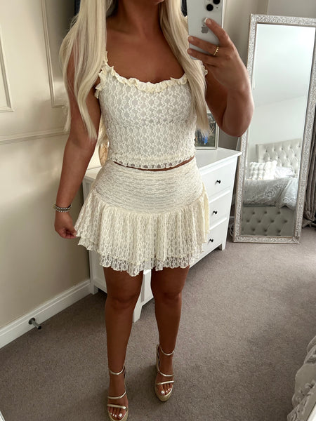 Cream Ruffle Top And Skort Set