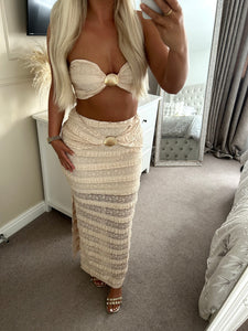 Beige Seashell Lace Bandeau & Maxi Skirt Set