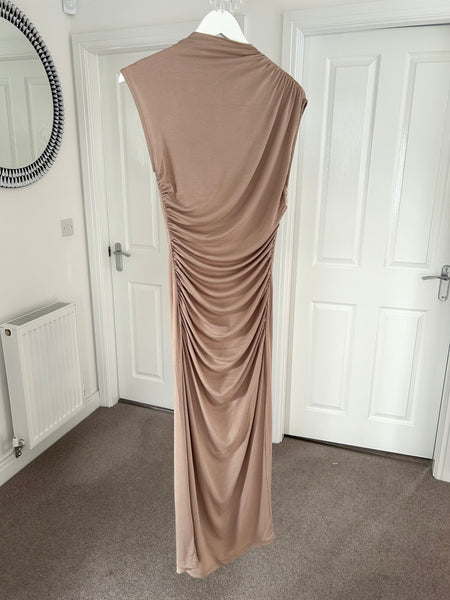 Taupe Ruched Maxi Dress