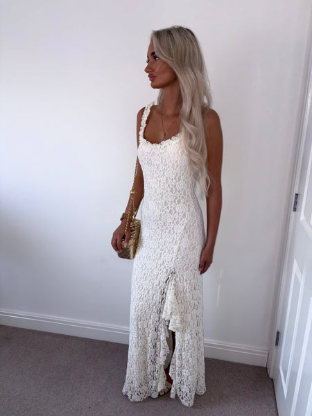 Cream Ruffle Maxi Dress