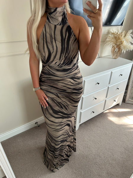 Animal Print Halter Neck Maxi Dress
