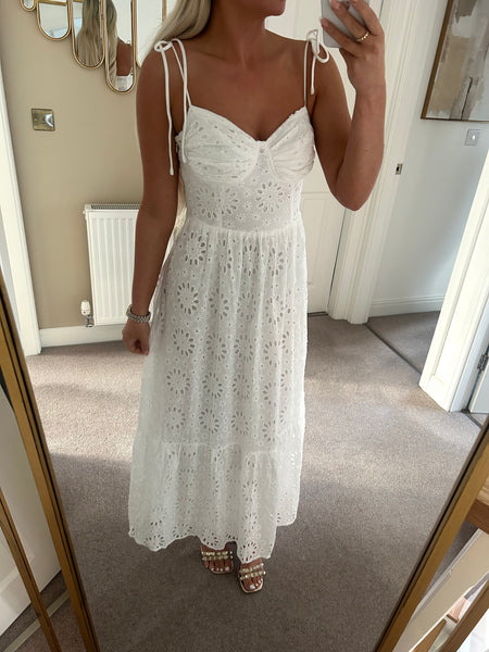 White Embroidery Anglaise Strappy Maxi Dress