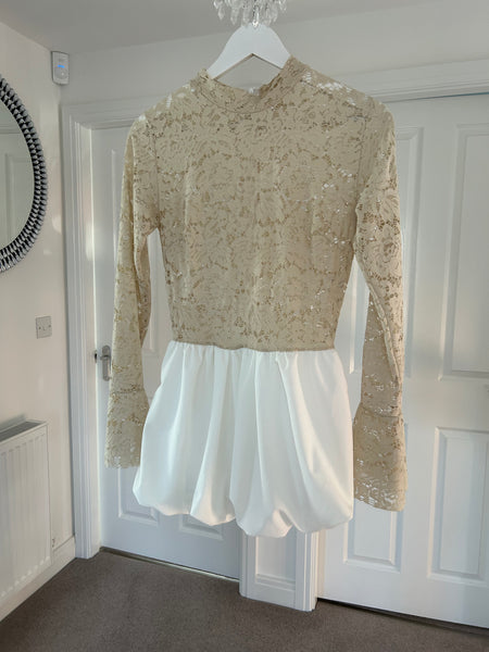 Beige Lace Bubble Hem Dress