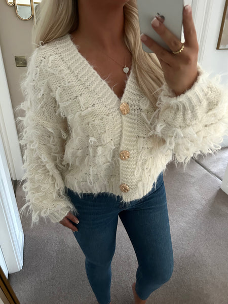 Cream Soft Loop Knit Cardigan