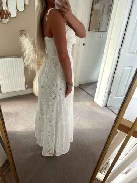 White Embroidery Anglaise Strappy Maxi Dress