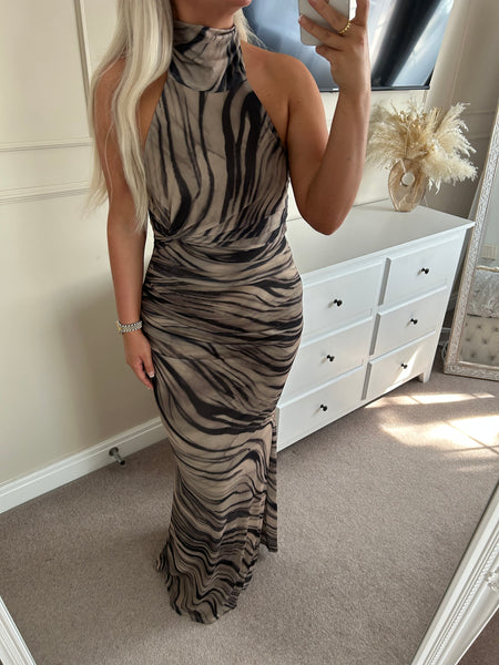 Animal Print Halter Neck Maxi Dress