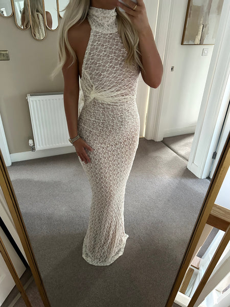 White Lace Halter Neck Maxi Dress