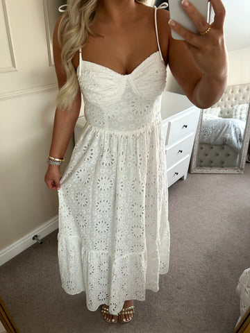White Embroidery Anglaise Strappy Maxi Dress