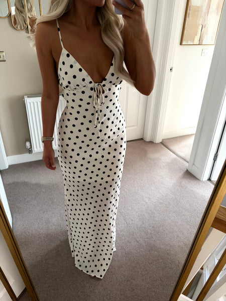 Cream Polka Dot Cut Out Back Maxi Dress