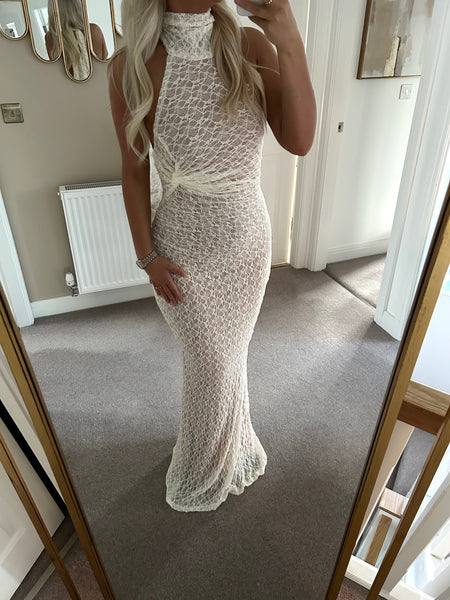 White Lace Halter Neck Maxi Dress