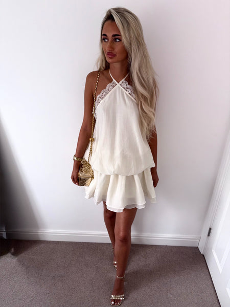 Cream Chiffon Halterneck Mini Dress