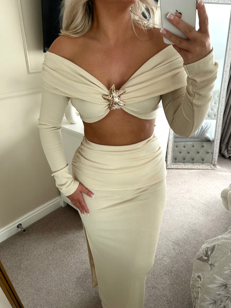 Beige Starfish Buckle Bardot Top & Maxi Skirt (PRE ORDER DISPATCH 3RD MAY)