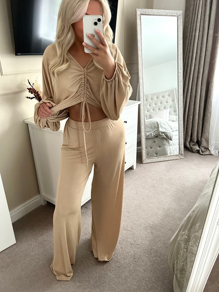 Drape Oversized Ruched Front Top And Trouser Set