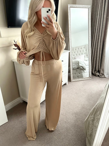 Drape Oversized Ruched Front Top And Trouser Set