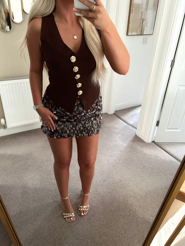 Brown Sequin Mini Skirt