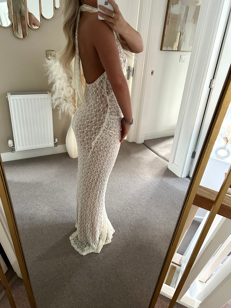 White Lace Halter Neck Maxi Dress