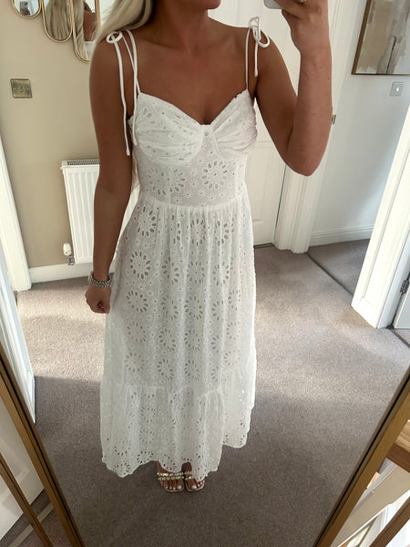 White Embroidery Anglaise Strappy Maxi Dress