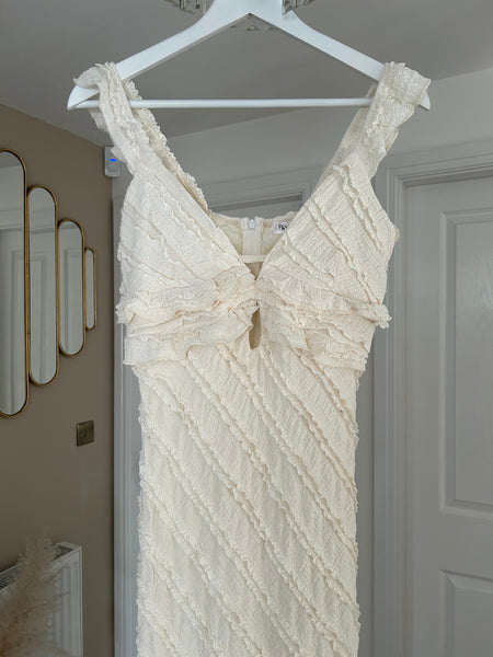 Cream Frill Plunge Neck Maxi Dress
