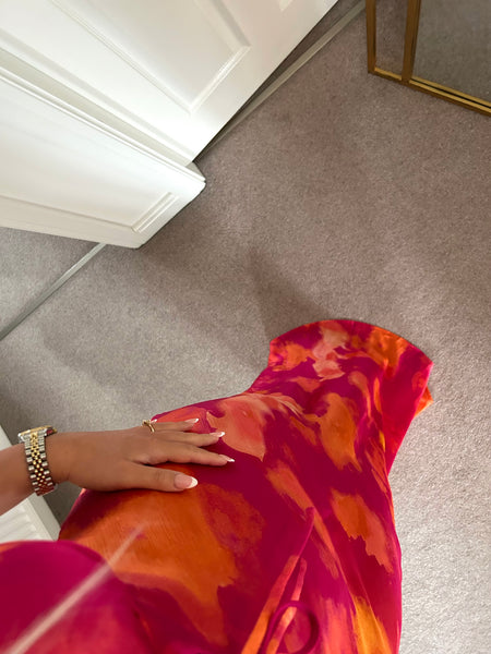 Fuchsia Satin Cut Out Back Maxi Dress