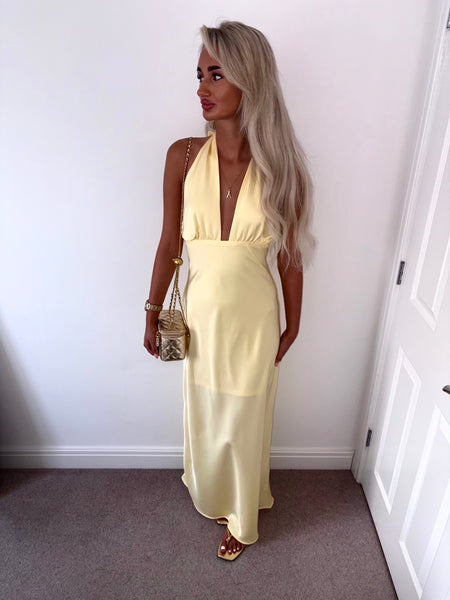 Yellow Satin Long Maxi Dress