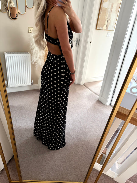 Black Polka Dot Cut Out Back Maxi Dress
