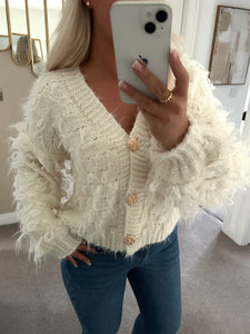 Cream Soft Loop Knit Cardigan