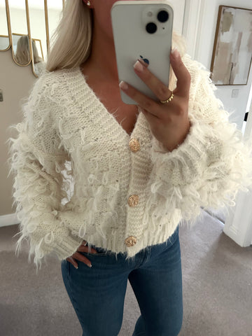 Cream Soft Loop Knit Cardigan