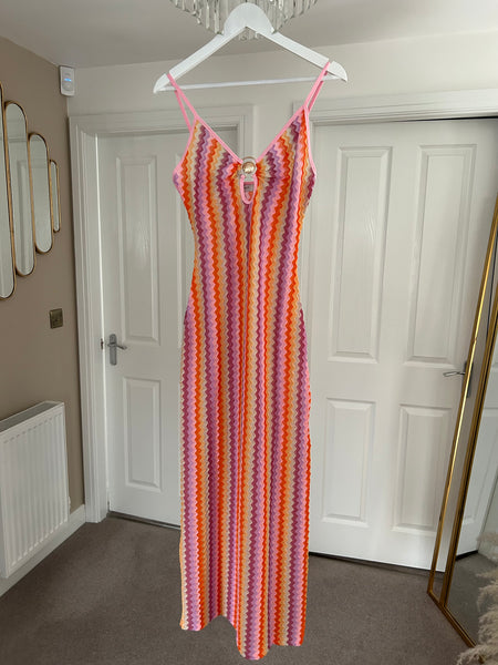 Pink Zig Zag Golden Ring Cut Out Dress