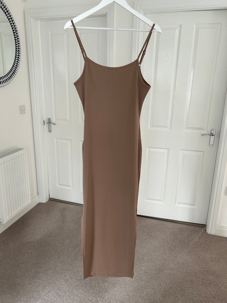 Taupe Bodycon Slit Maxi Dress