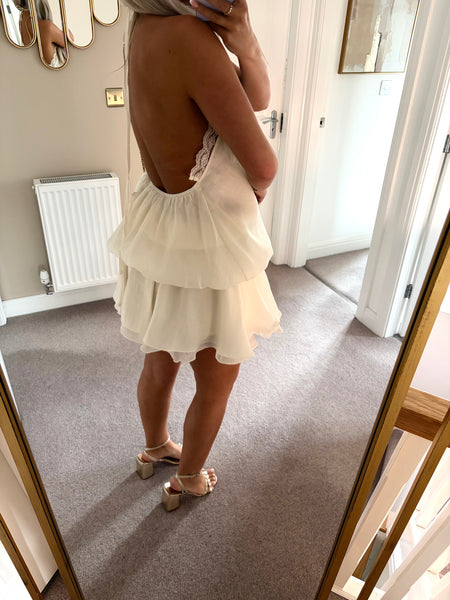 Cream Chiffon Halterneck Mini Dress