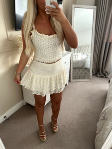 Cream Ruffle Top And Skort Set