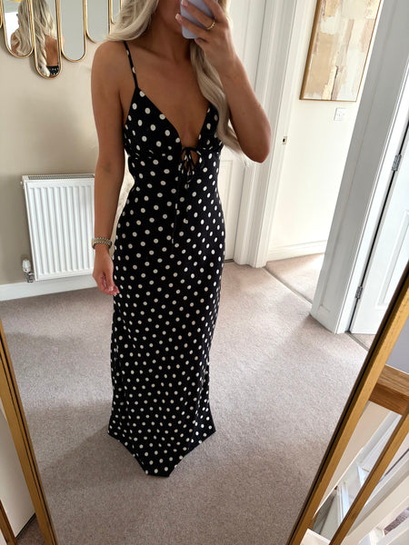 Black Polka Dot Cut Out Back Maxi Dress