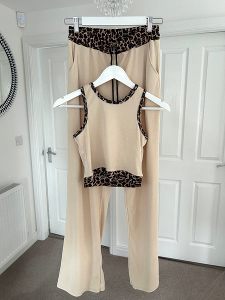 Beige Crop Top & Wide Leg Trouser Set