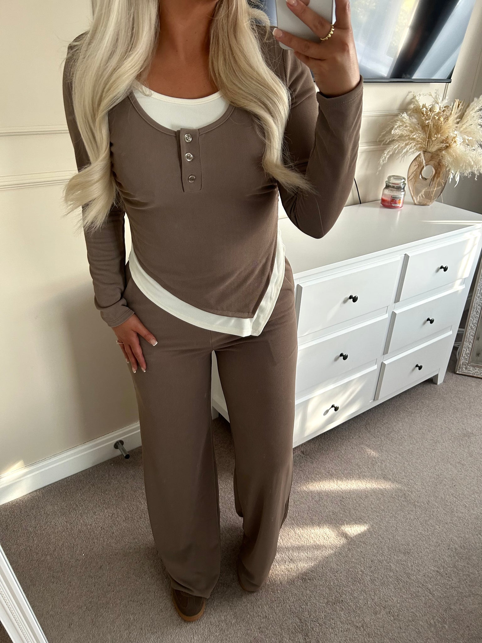 Brown Button Loungewear set