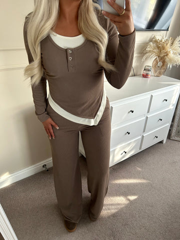 Brown Button Loungewear set