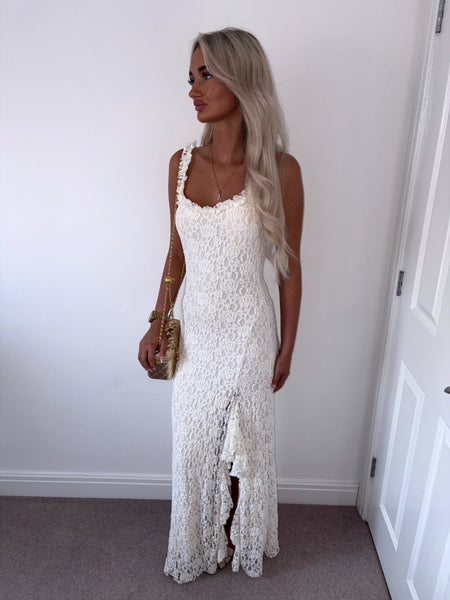 Cream Ruffle Maxi Dress