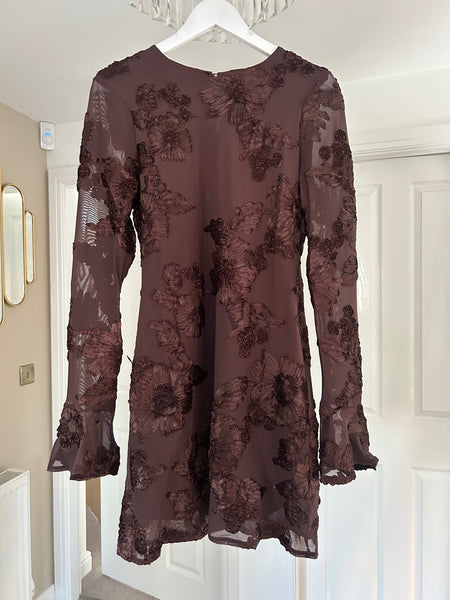 Brown Floral Lace Mini Dress