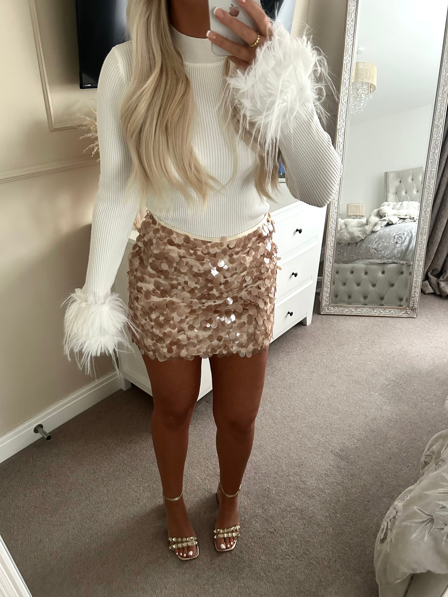 White Fur Ribbed Fine Knit Jumper