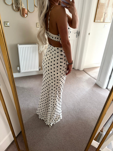 Cream Polka Dot Cut Out Back Maxi Dress