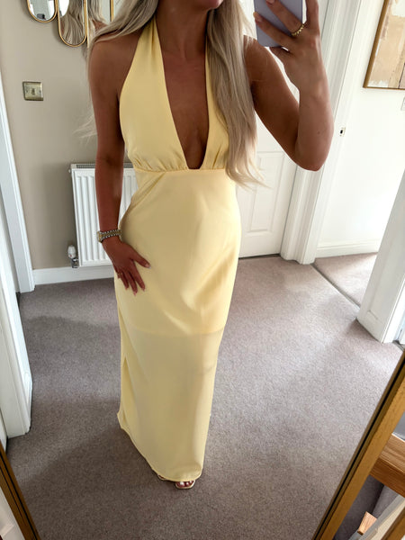 Yellow Satin Long Maxi Dress