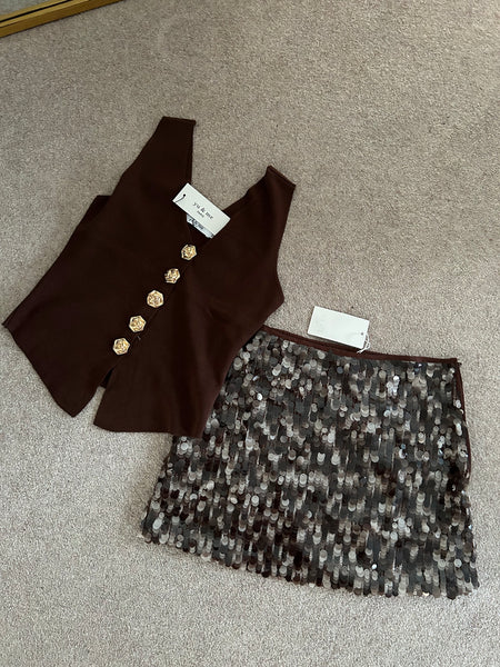 Brown Sequin Mini Skirt