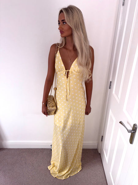 Yellow Polka Dot Cut Out Maxi dress