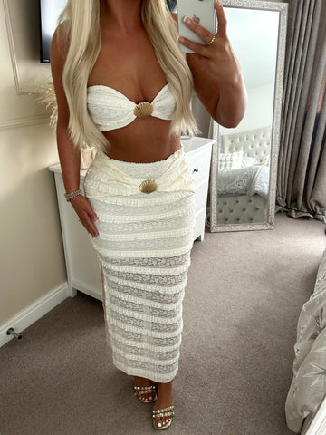 Cream SeaShell Lace Bandeau & Maxi Skirt Set