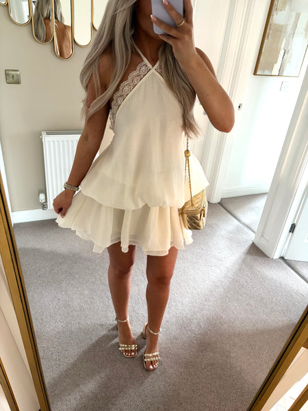 Cream Chiffon Halterneck Mini Dress