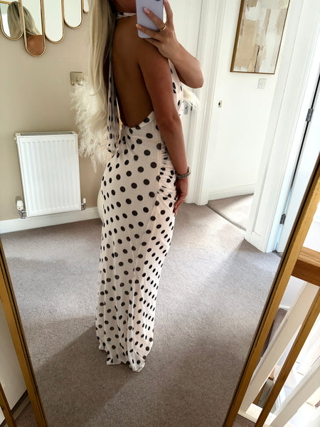 Cream Polka Dots Halter Neck Maxi Dress