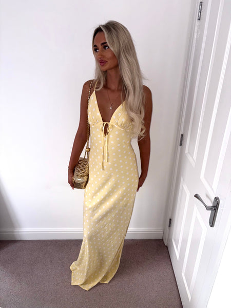 Yellow Polka Dot Cut Out Maxi dress
